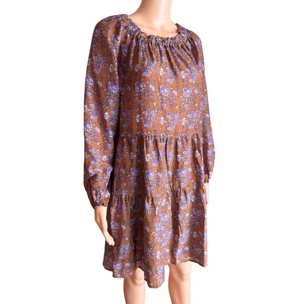 Xirena Lea Dress Small Golden Clover Floral Silk Cotton Peasant Mini Boho Tiered - Picture 4 of 7